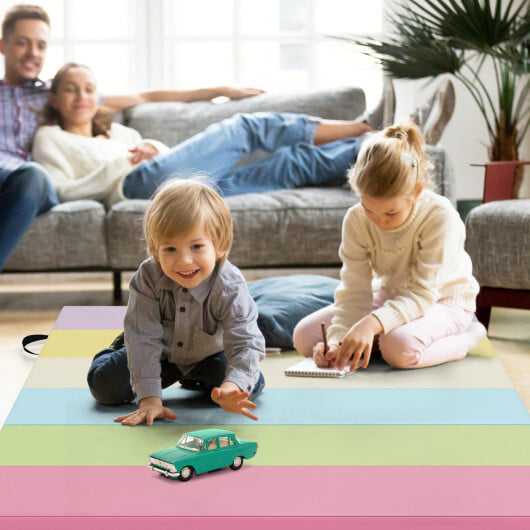 PU Leather Tri-Folding Gymnastics Tumbling Mat with Carrying Handles-Macaron - Color: Macaron - Image 3