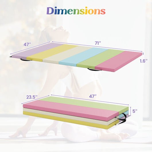 PU Leather Tri-Folding Gymnastics Tumbling Mat with Carrying Handles-Macaron - Color: Macaron - Image 4