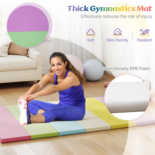 PU Leather Tri-Folding Gymnastics Tumbling Mat with Carrying Handles-Macaron - Color: Macaron - Image 5