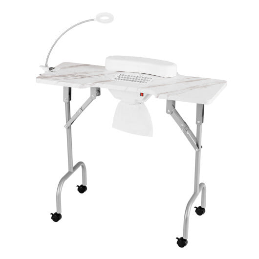 Folding Manicure Nail Table with Electric Dust Collector-White - Color: White