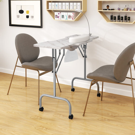 Folding Manicure Nail Table with Electric Dust Collector-White - Color: White - Image 2