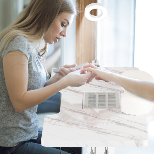Folding Manicure Nail Table with Electric Dust Collector-White - Color: White - Image 3