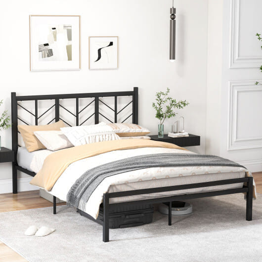 Queen Size Platform Bed with Headboard and Metal Frame-Queen Size - Color: Black - Size: Queen Size - Image 3