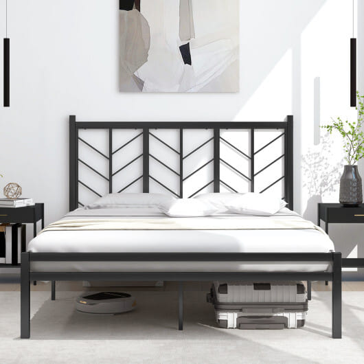 Queen Size Platform Bed with Headboard and Metal Frame-Queen Size - Color: Black - Size: Queen Size - Image 5