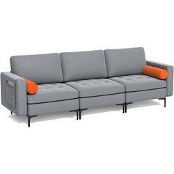 Category: Dropship Accessories, SKU #HV10310OG-A+HV10310OG-B+HV10310OG-E, Title: 3-Seat Sofa Sectional with Side Storage Pocket and Metal Leg-Gray - Color: Gray