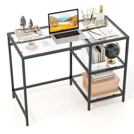 Modern Console Table with 2 Open Shelves and Metal Frame-Black - Color: Black