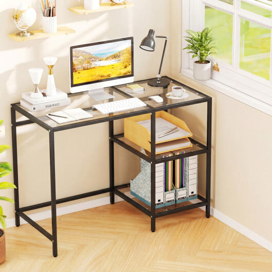 Modern Console Table with 2 Open Shelves and Metal Frame-Black - Color: Black - Image 2