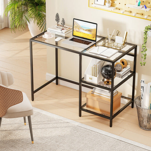 Modern Console Table with 2 Open Shelves and Metal Frame-Black - Color: Black - Image 3