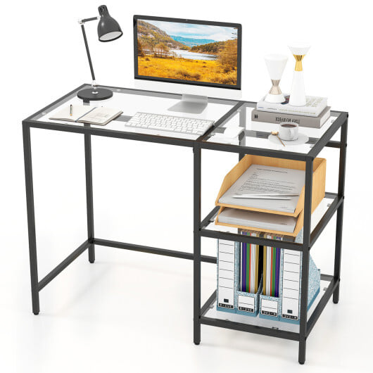 Modern Console Table with 2 Open Shelves and Metal Frame-Black - Color: Black - Image 4