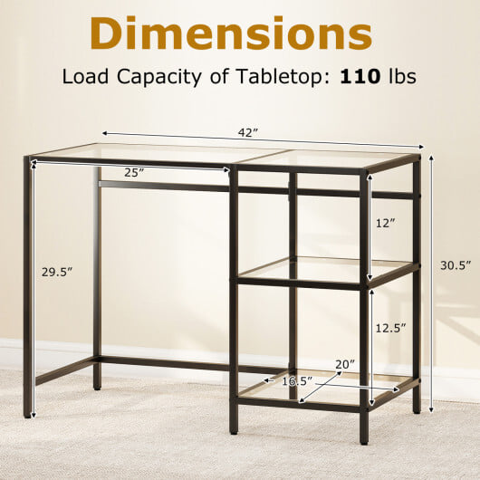 Modern Console Table with 2 Open Shelves and Metal Frame-Black - Color: Black - Image 5