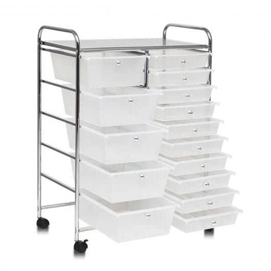 clear rolling cart with drawers