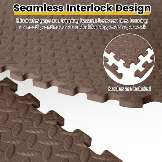 12Tiles 1/2" Puzzle Exercise Floor Mats-Brown - Color: Brown - Image 5