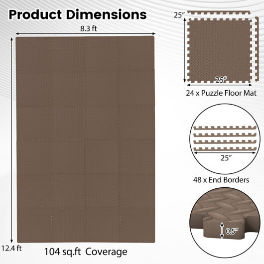 24Tiles 1/2" Puzzle Exercise Floor Mats-Brown - Color: Brown - Image 5