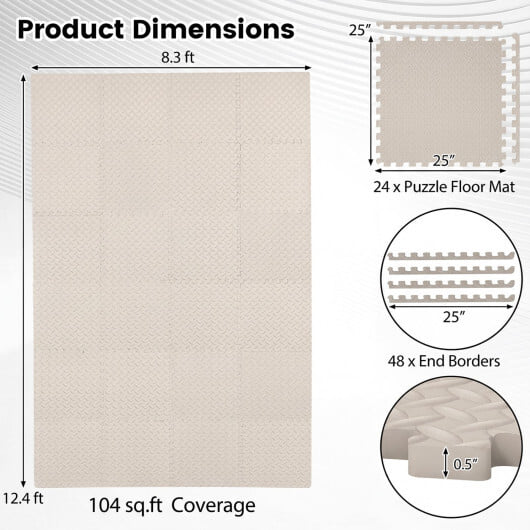 24Tiles 1/2" Puzzle Exercise Floor Mats-Beige - Color: Beige - Image 4