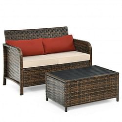 Category: Dropship Patio, Lawn & Garden, SKU #HW66927, Title: 2Pcs Cushioned Patio Rattan Furniture Set
