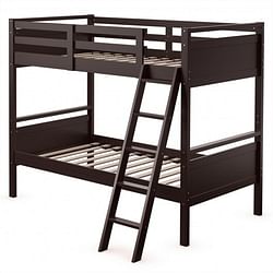 Category: Dropship Home, Garden & Furniture, SKU #HW66963BN+, Title: Twin Over Twin Bunk Bed Convertible 2 Individual Beds Wooden -Espresso - Color: Dark Brown - Size: Twin Size