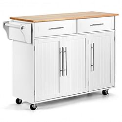 Category: Dropship Baby & Toddler, SKU #HW67014WH+, Title: Kitchen Island Trolley Cart Wood Top Rolling Storage Cabinet-White - Color: White