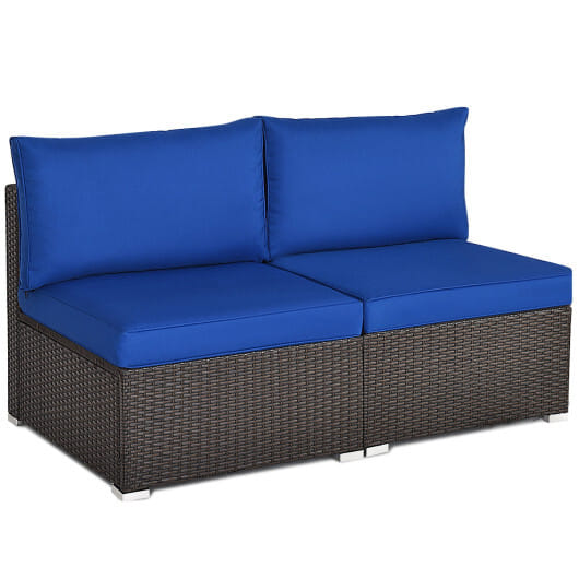 2 Pieces Patio Rattan Armless Sofa Set with 2 Cushions and 2 Pillows-Navy – Colo