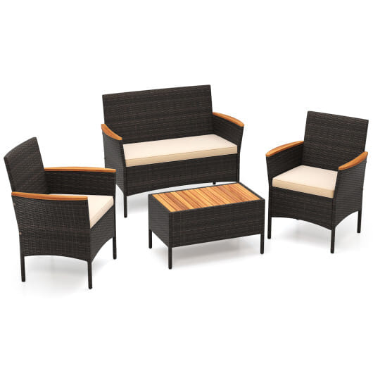4 Piece Patio Wicker Sofa Set 2 Rattan Chairs and Loveseat with Table-Brown – Co
