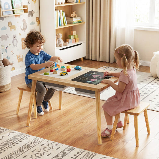 Wooden Kids Activity Table Set with 2 Foldable Storage Bins-Natural - Color: Natural - Image 2