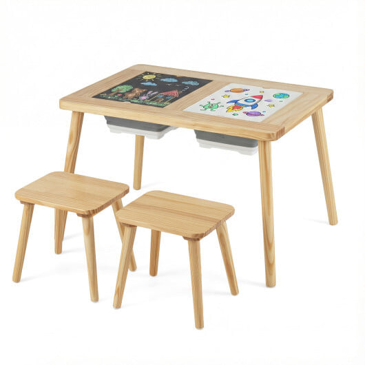 Wooden Kids Activity Table Set with 2 Foldable Storage Bins-Natural - Color: Natural - Image 3