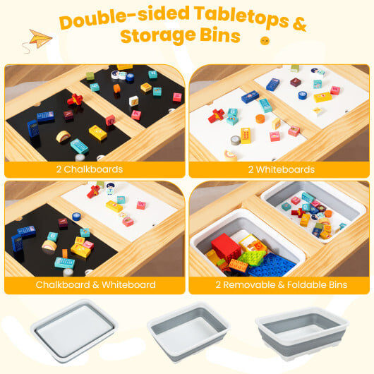 Wooden Kids Activity Table Set with 2 Foldable Storage Bins-Natural - Color: Natural - Image 4