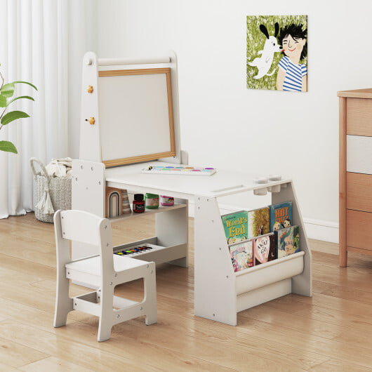 Kids Art Table and Chair Set with Easel and Chair for Drawing Reading-Grey - Color: Gray - Image 2