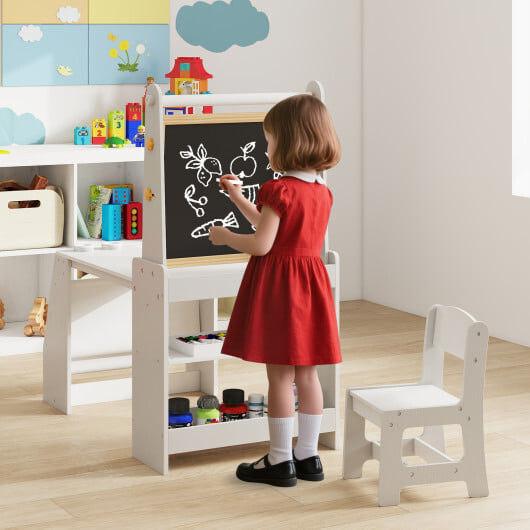 Kids Art Table and Chair Set with Easel and Chair for Drawing Reading-Grey - Color: Gray - Image 3