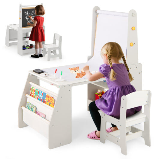 Kids Art Table and Chair Set with Easel and Chair for Drawing Reading-Grey - Color: Gray - Image 4