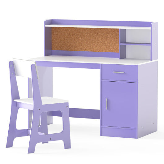 Kids Study Desk and Chair Set Student Table and Chair-Purple - Color: Purple