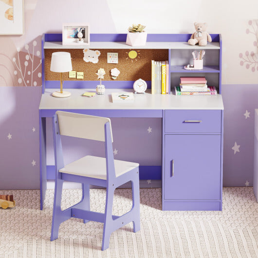 Kids Study Desk and Chair Set Student Table and Chair-Purple - Color: Purple - Image 2