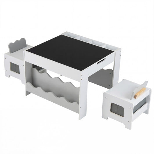 Multi-purpose Activity Kids Table and Chairs Set with Double-sided Tabletop-Gray - Color: Gray