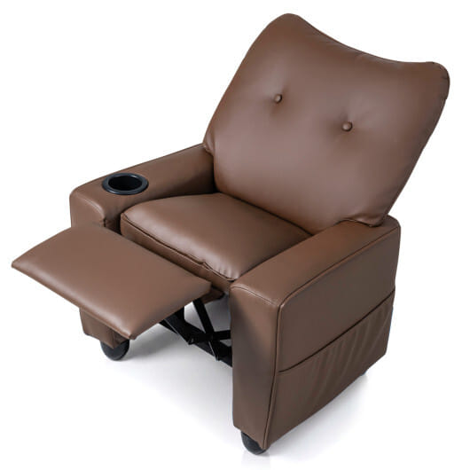 Kids Recliner with Cup Holder Armrests and Adjustable Backrest for Playroom-Brown - Color: Brown - Image 4