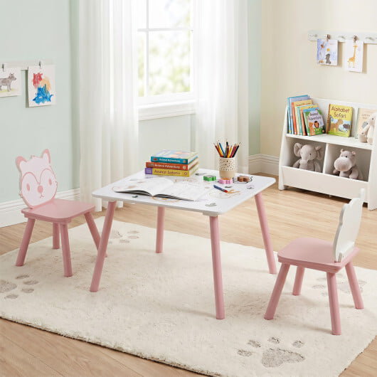 3 Pieces Kids Table and Chairs Set with Animal Patterns for Kids - Image 2