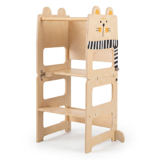 3-in-1 Wooden Kids Toddler Kitchen Step Stool with Blackboard-Black&White - Color: Black & White