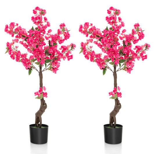 2 Pack 41 Inch Artificial Plum Blossom Tree Fake Floral Plant with 92 Flowers-Re