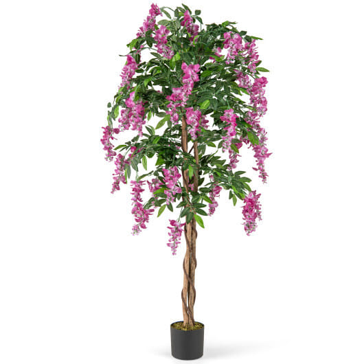 5.5 FT Faux Wisteria Plant in Nursery Pot with Blooming Flowers-Rose Red – Color