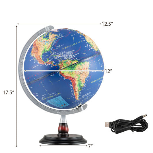 12 Inch Illuminated World Globe Antique Light up Globe Night Lamp-Navy - Color: Navy - Image 4