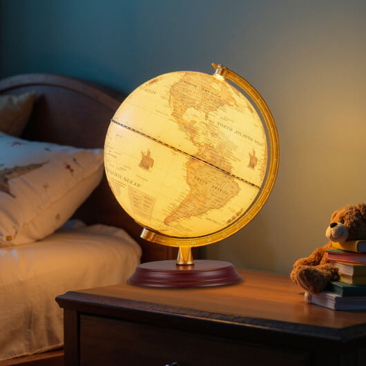 8 Inch Illuminated World Globe Night Light up Globe Lamp with Wooden Stand and HD Map-Brozen - Color: Bronze - Image 3