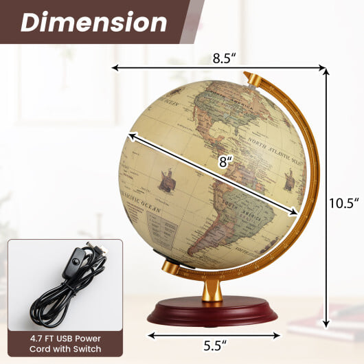8 Inch Illuminated World Globe Night Light up Globe Lamp with Wooden Stand and HD Map-Brozen - Color: Bronze - Image 4