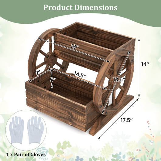 2-Tier Raised Garden Bed Rustic Wood Wagon Shape with Drainage Holes and Wheels-Coffee - Color: Coffee - Size: 2-Tier - Image 5