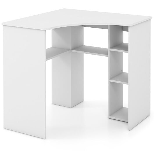 Corner Computer Desk Triangle Home Office Desk with Adjustable Shelf and Arc-Shaped Profile-White - Color: White - Image 4