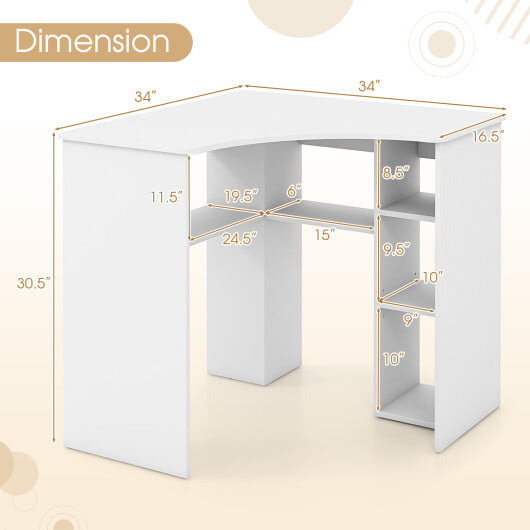 Corner Computer Desk Triangle Home Office Desk with Adjustable Shelf and Arc-Shaped Profile-White - Color: White - Image 5