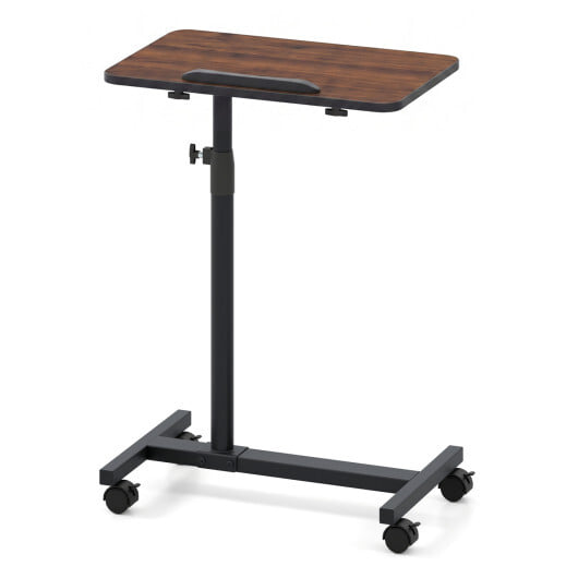 Over Bed Food Tray Small Rolling Computer Table-Walnut - Color: Walnut