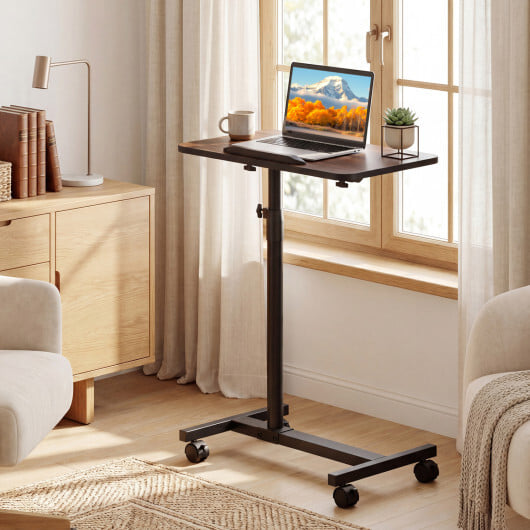 Over Bed Food Tray Small Rolling Computer Table-Walnut - Color: Walnut - Image 3