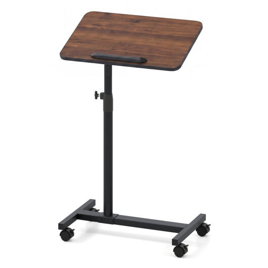 Over Bed Food Tray Small Rolling Computer Table-Walnut - Color: Walnut - Image 4