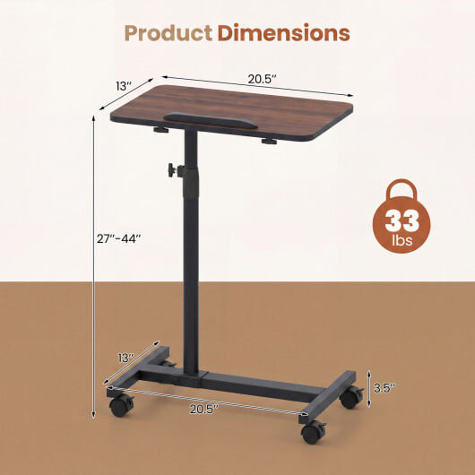 Over Bed Food Tray Small Rolling Computer Table-Walnut - Color: Walnut - Image 5