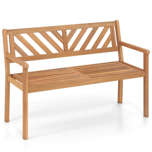2-Person Patio Acacia Wood Garden Chair with Armrests and Backrest for Porch - Color: Teak