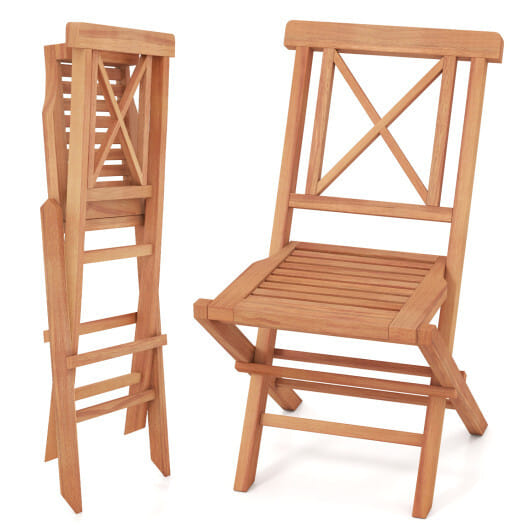 Teak Wood Folding Patio Chairs Set of 2 with Sturdy Frame & Comfort Back for Garden