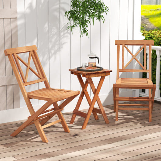 Teak Wood Folding Patio Chairs Set of 2 with Sturdy Frame & Comfort Back for Garden - Image 2